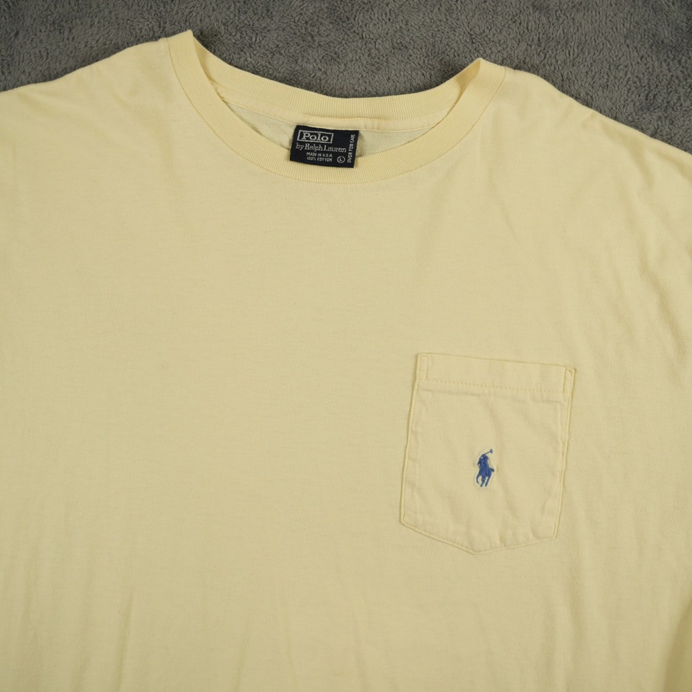 Vintage Polo Ralph Lauren Shirt Mens L Yellow Pocket Single Stitch Made In USA